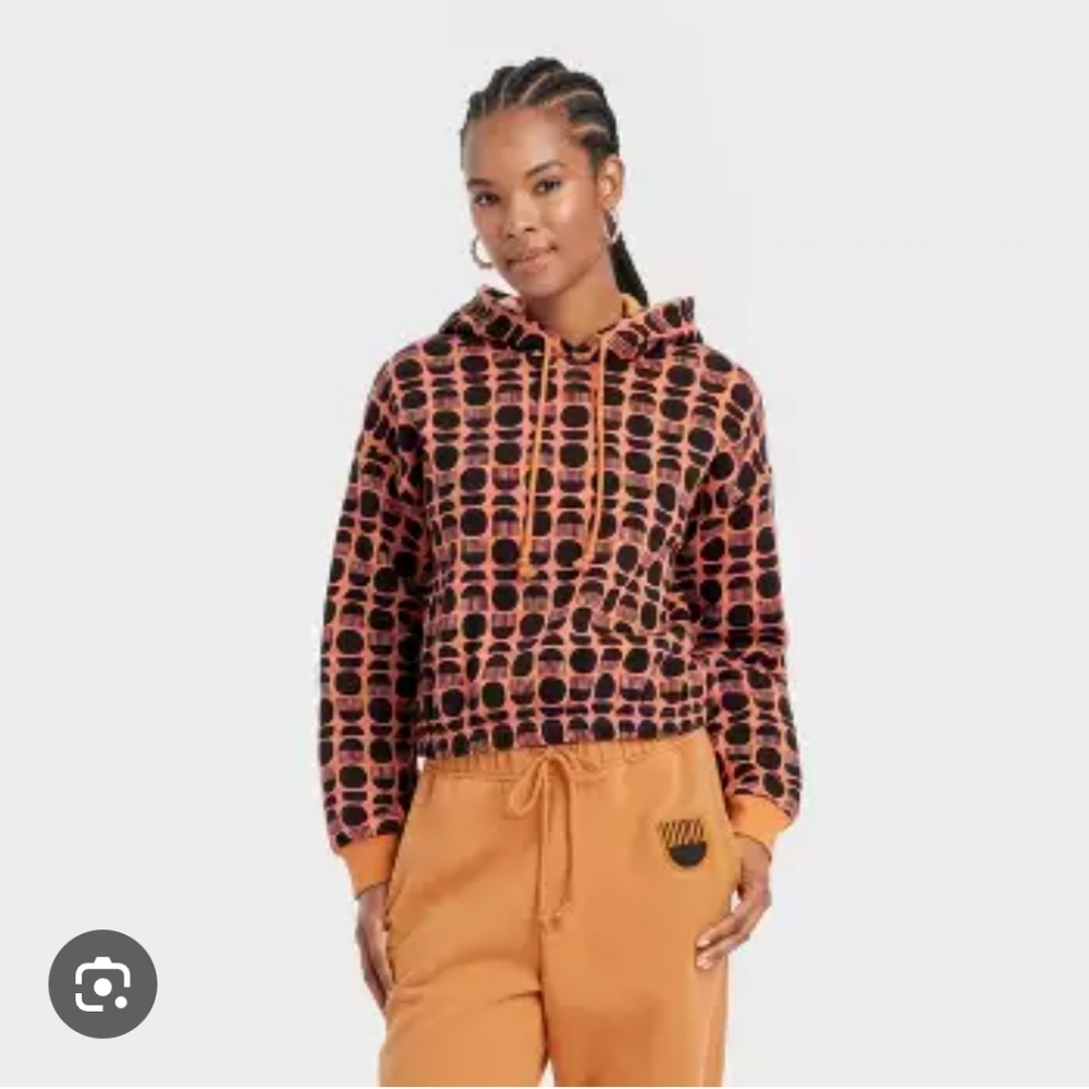 Black History Month Women's Geometric Print Hoodie - Black and Orange